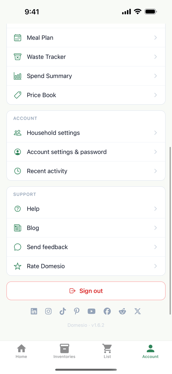 The Account tab with Recent activity under Account