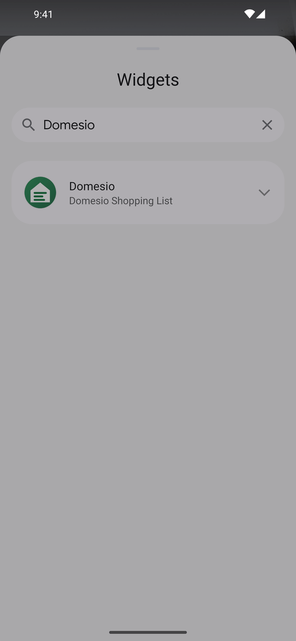The Android widget picker with Domesio Shopping List