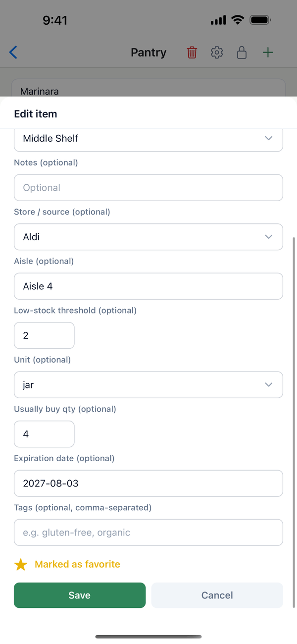 The Expiration date field in Edit item