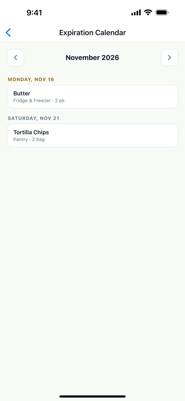 The Expiration Calendar for November with Butter and Tortilla Chips