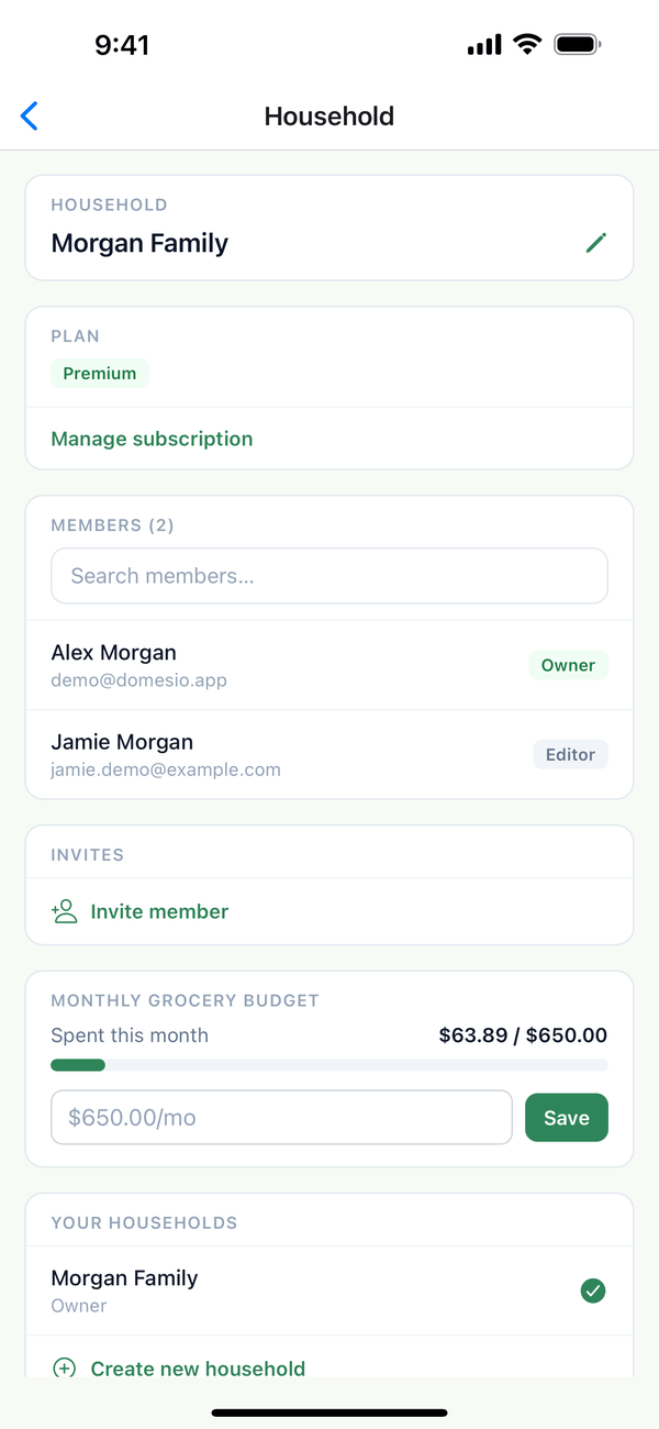 The Household screen with Members and the Invite member button
