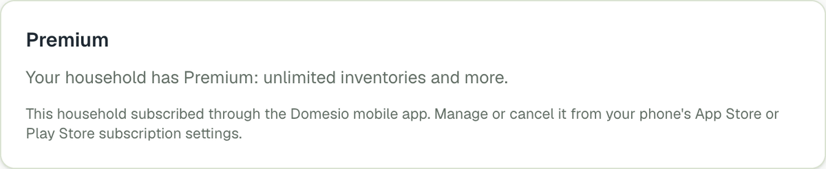 The Premium card in Household settings on the website