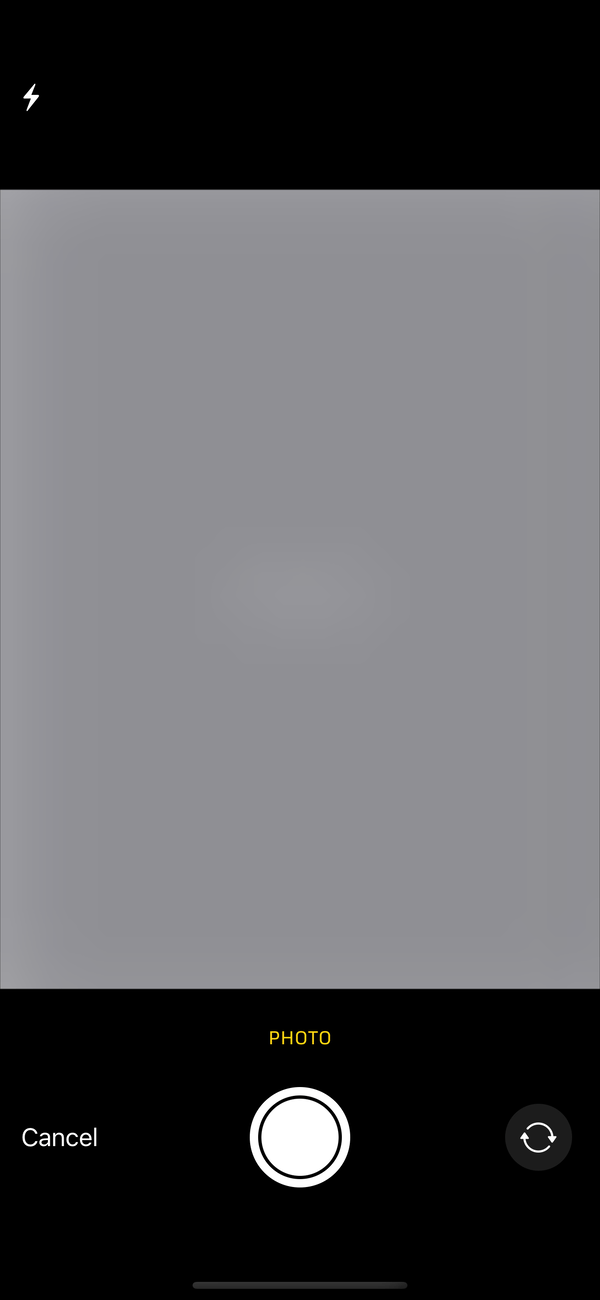 The camera screen with the shutter button and Cancel