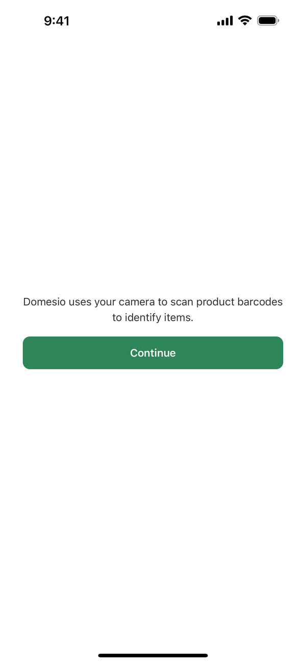 The camera permission screen with the Continue button