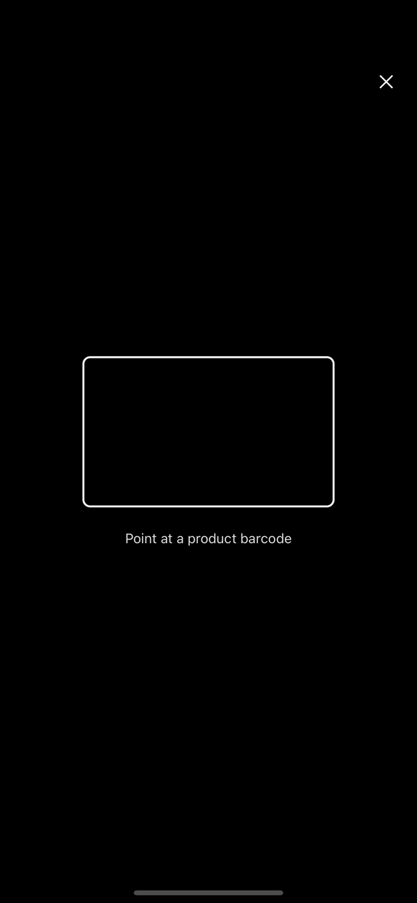 The scanner screen with the frame and Point at a product barcode