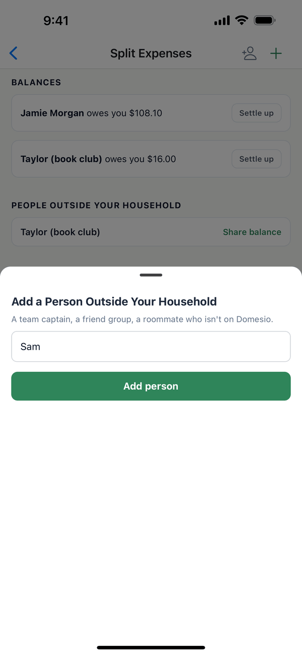 Add a Person Outside Your Household with the name Sam